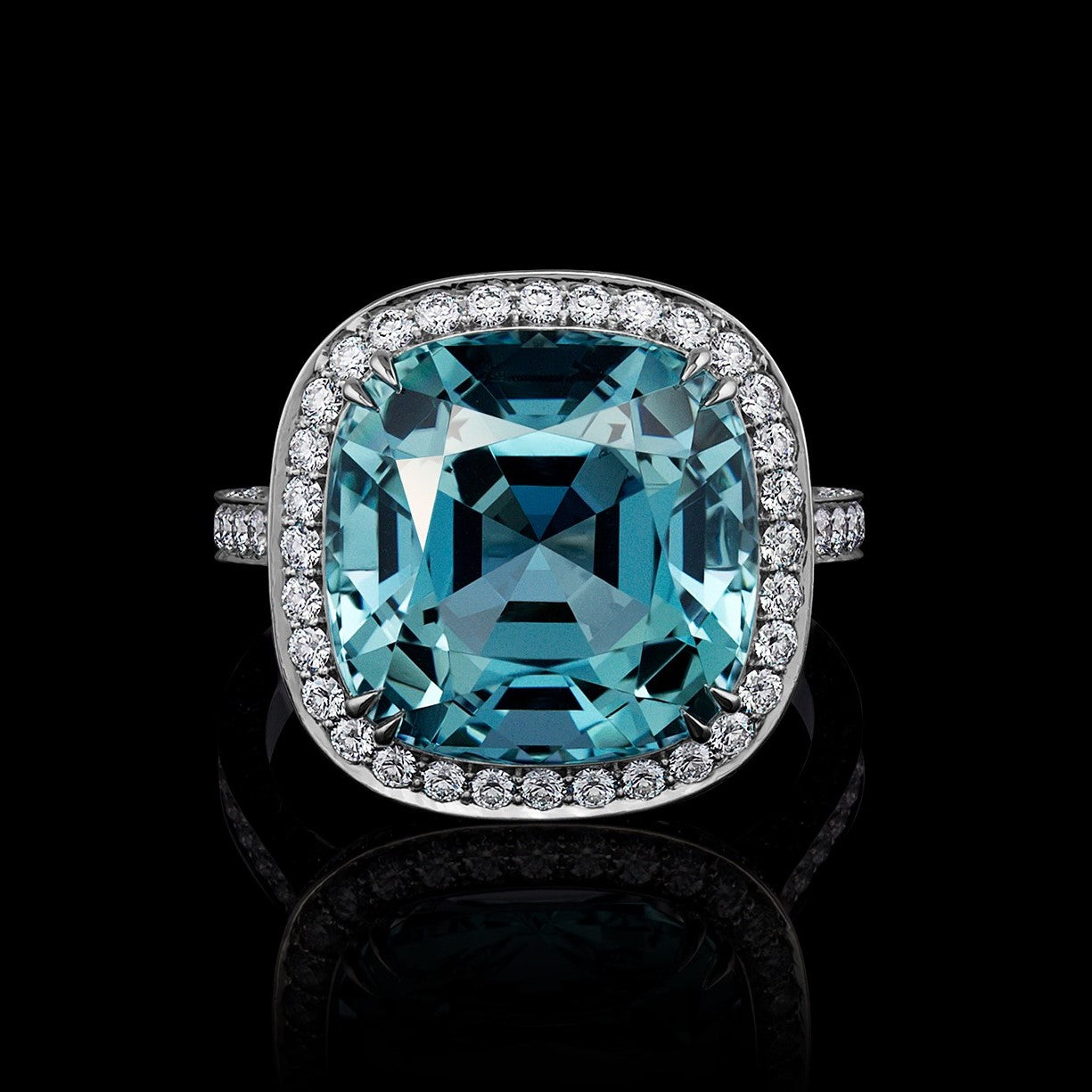 Aquamarine set in Platinum & Accented with Diamonds
