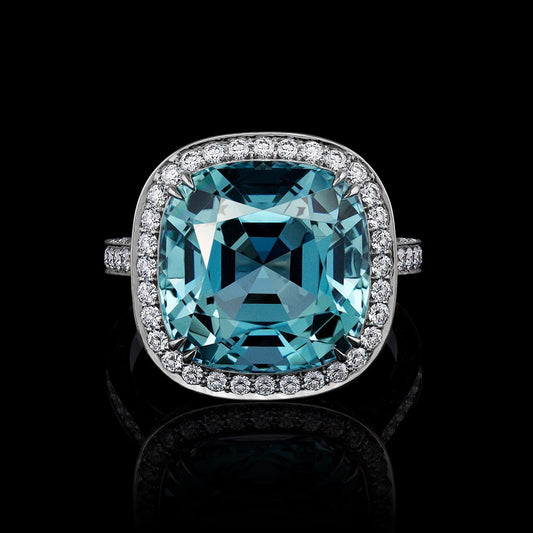 Aquamarine set in Platinum & Accented with Diamonds