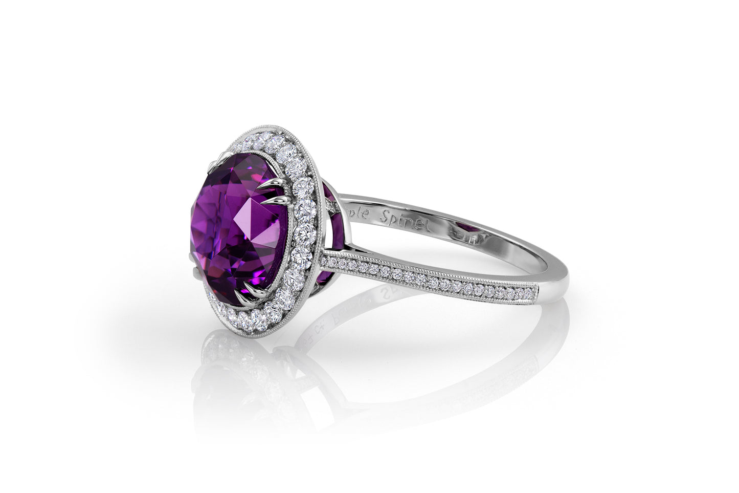 Puple Spinel Ring Accented in Platinum and Diamonds