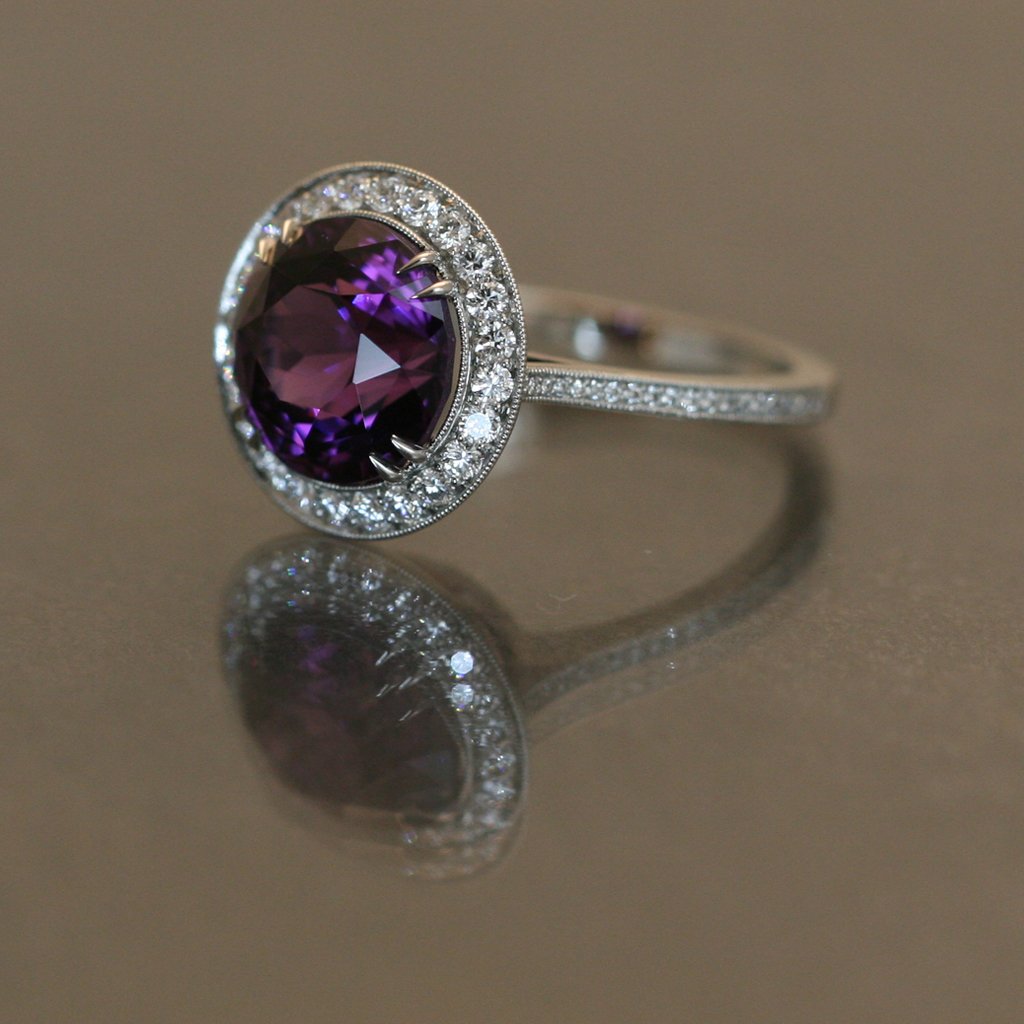 Puple Spinel Ring Accented in Platinum and Diamonds
