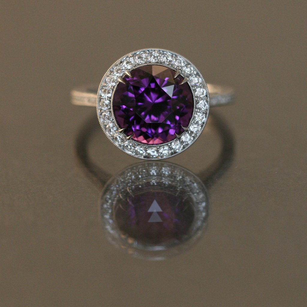 Puple Spinel Ring Accented in Platinum and Diamonds