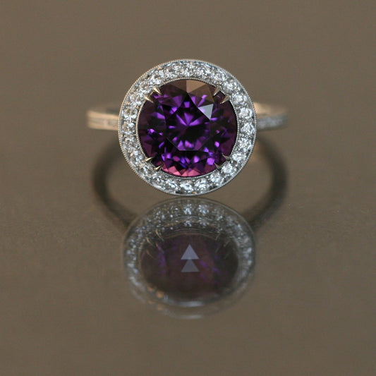Puple Spinel Ring Accented in Platinum and Diamonds