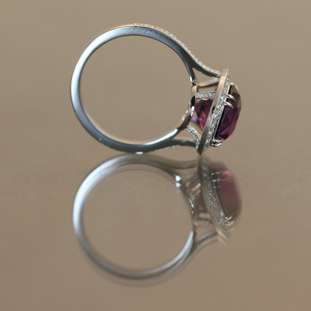 Puple Spinel Ring Accented in Platinum and Diamonds