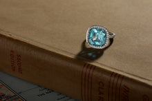 Load image into Gallery viewer, Aquamarine set in Platinum &amp; Accented with Diamonds