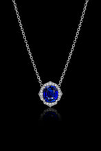 Load image into Gallery viewer, Blue Sapphire Flower Pendant Set in Platinum &amp; Accented with Diamonds