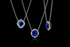 Blue Sapphire Flower Pendant Set in Platinum & Accented with Diamonds
