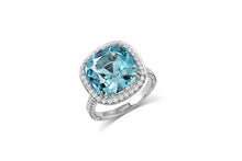 Load image into Gallery viewer, Aquamarine set in Platinum &amp; Accented with Diamonds